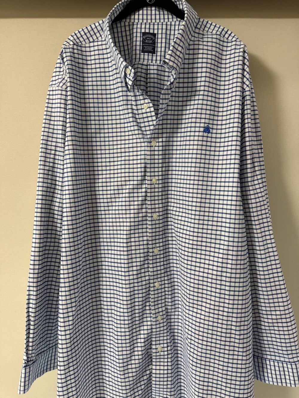Brooks Brothers White and Navy Check Button-Down Shirt